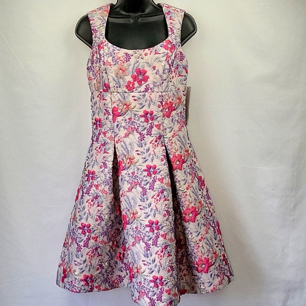 Aidan Mattox Sleeveless Floral Dress Lavender/ Fuchsia Size 2 NWT